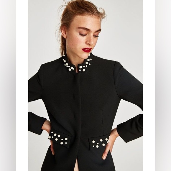Zara Pearl Blazer Jacket - Black - Picture 2 of 2
